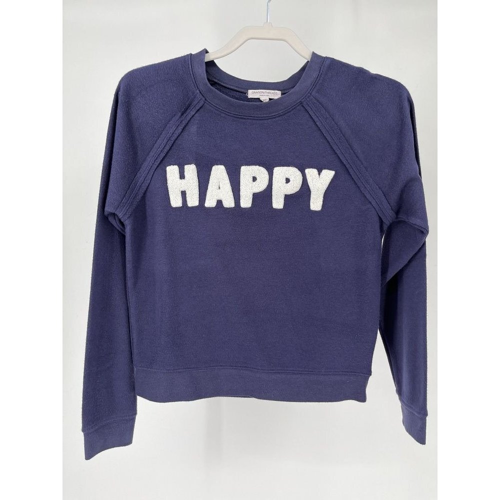 Grayson Threads Navy Blue 'Happy' Sweatshirt